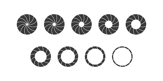 Набор значков вектора объектива диафрагмы коллекция символов затвора камеры открытая и закрытая диафрагма