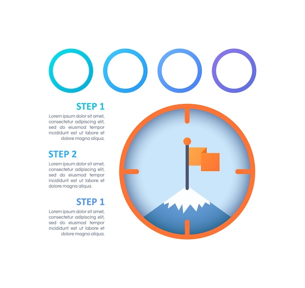 Vector apex mountain with red flag infographic chart design element set abstract vector symbols for infochart with blank copy spaces visual data presentation calibri bold questrial regular fonts used