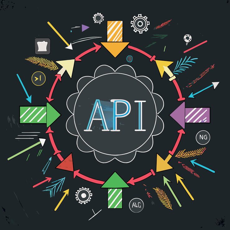 Vector 应用程序编程接口 (api) 概念 多色箭头指向api这个词