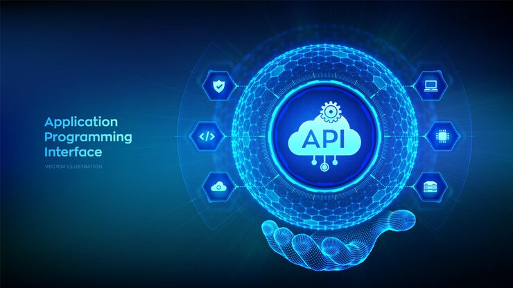 Vector api 應用程式編程接口以球形狀的六角格格圖案在線手軟件開發工具雲計算技術概念向量插圖