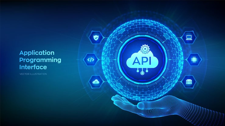 Vector api 應用程式編程接口以球形狀的六角格格圖案在線手軟件開發工具雲計算技術概念向量插圖