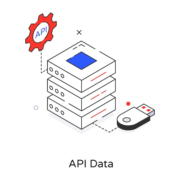 Api 데이터 아이소메트릭 아이콘은 디지털 사용을 위한 것입니다.