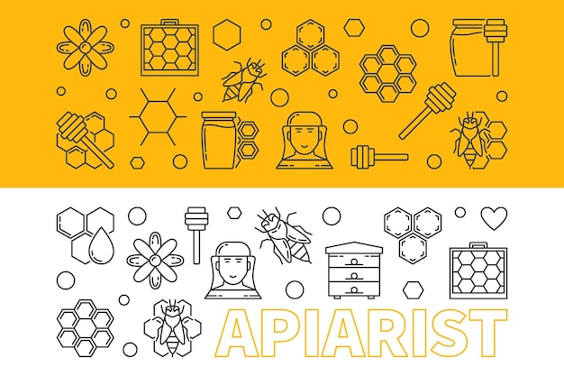Apiarist vector horizontale banners in dunne lijnstijl