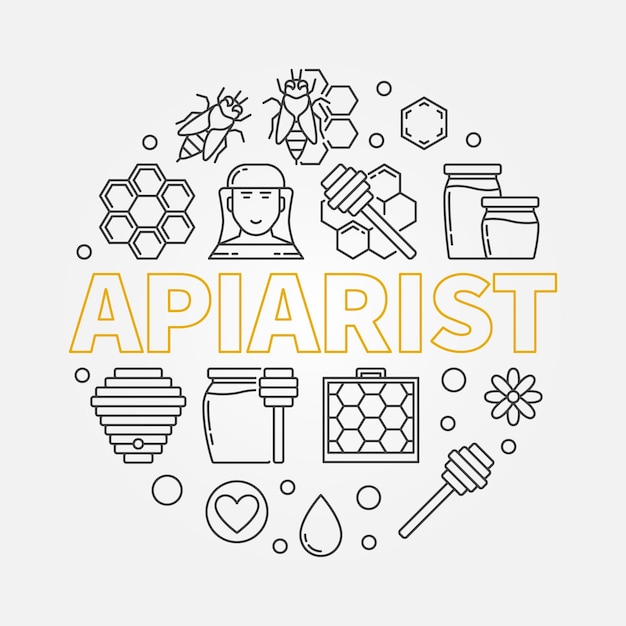 Apiarist vector ronde illustratie of banner in dunne lijnstijl