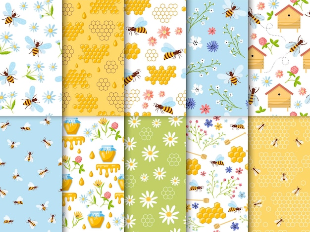 Apiary pattern wax bees healthy natural honey farms recent vector seamless backgrounds for textile design projects illustration of wax and bee pattern or background