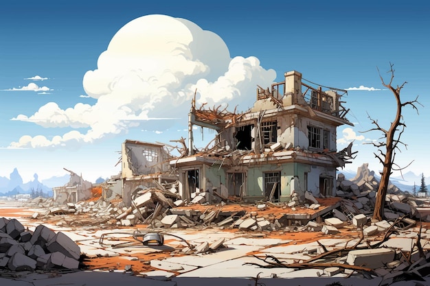 Apocalypse ruins and destruction of war digital illustration concept art Concept of destruction and