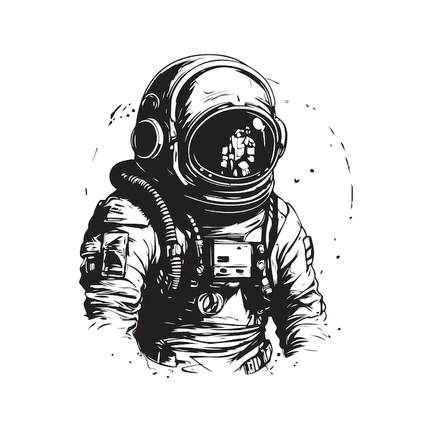 Apocalyptische astronaut vintage logo concept zwart-witte kleur hand getekende illustratie