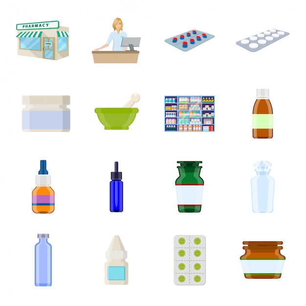 Vector apotheek cartoon icon set