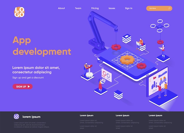 App development 3d isometric landing page website   illustration with people characters