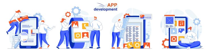 Vector app development concept set creation app layout places of interface elements