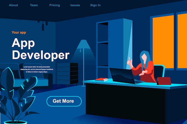 App development isometric landing page.