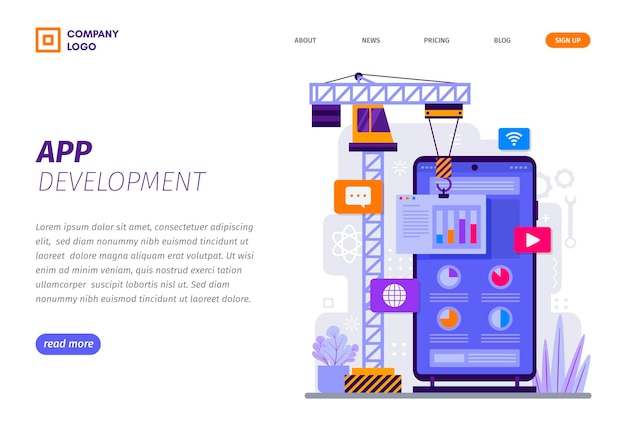 App development on smart phone landing page template