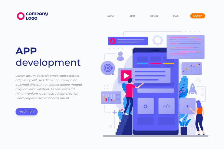 Vector app development on smart phone landing page