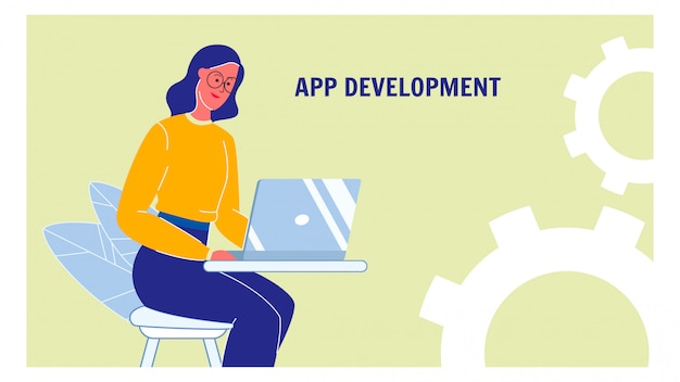 Layout di banner web vettoriale di sviluppo app con testo