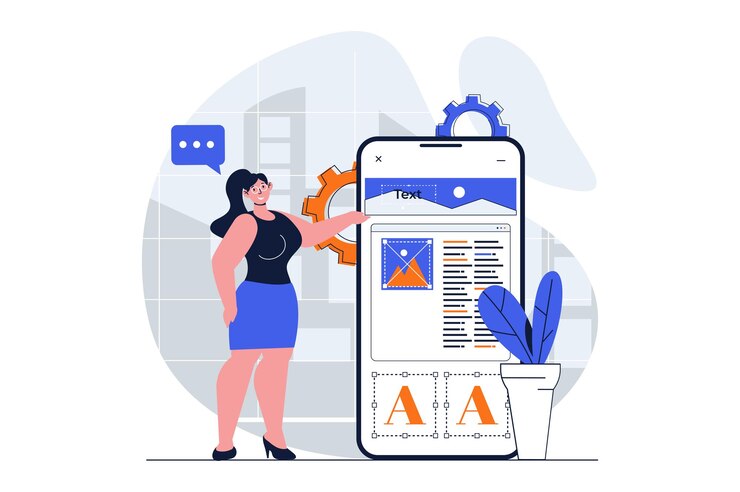 Premium Vector | App development web concept with character scene woman ...