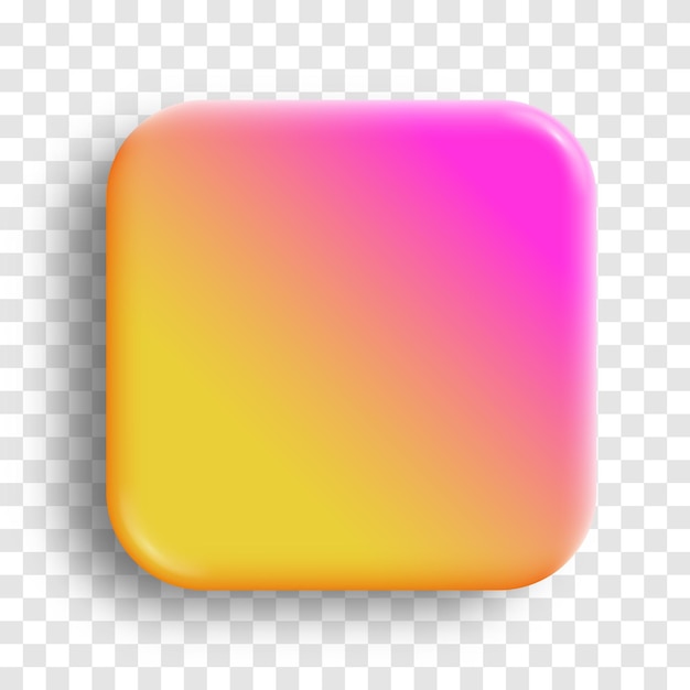 App icon glossy vector background 3D button with yellow pink neon holographic gradient and realistic soft shadow Rounded rectangle shape for web and mobile applications Isolated