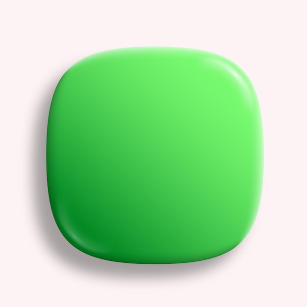 App icon superellipse glossy pastel vector background 3D squircle button with green holographic gradient and realistic soft shadow Rounded rectangle shape for web and mobile applications