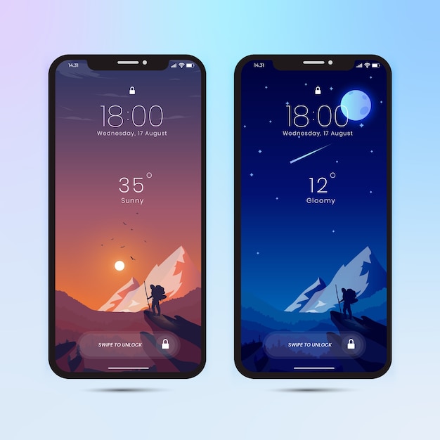 Vector app lock screen with weather set