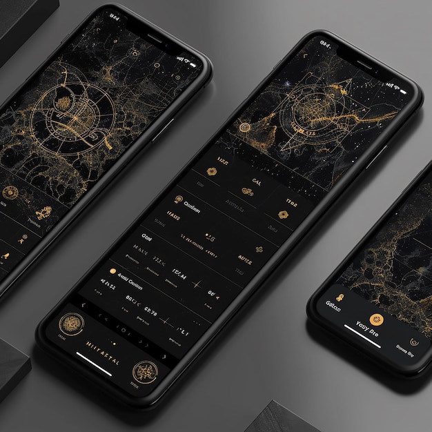 App for mobile phone black and gold display