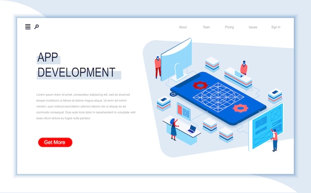 App-ontwikkeling isometrische bestemmingspagina-sjabloon.