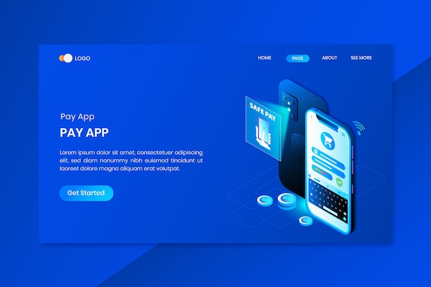 벡터 app pay 온라인 아이소 메트릭 컨셉 랜딩 페이지