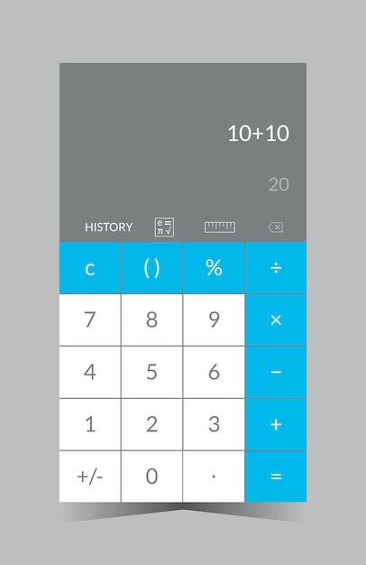App screen calculator in mobile phone design UI kit.
