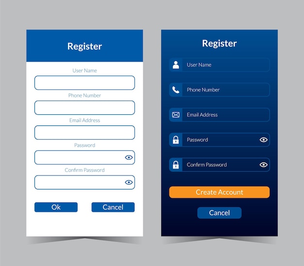 App screen register design UI kit