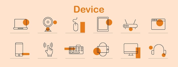Apparaat set icoon Laptop webcam muis tablet router browser smartphone touch keyboard smartwatch monitor koptelefoon technologie gadget verbinding elektronica