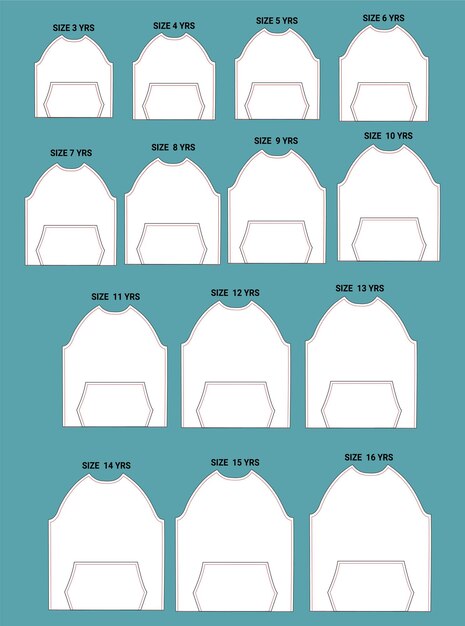 Vector apparel raglan sewing front part pattern with pocket  measurement details vector