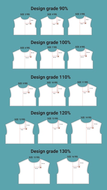 Vector apparel sewing pattern with chest print measurement details vector illustration front views.