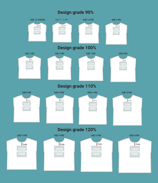 Apparel sewing pattern with chest print measurement details vector illustration front views.