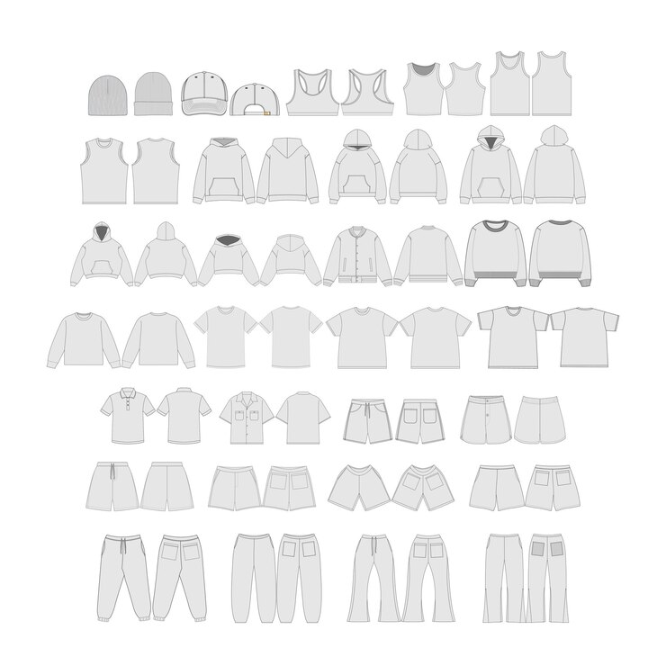 Vector apparel vector mockups bundle blank mens tshirt shorts design template cap sweatshirts varsity jack