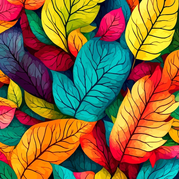 Appealing handdrawn rainbowcolored abstract leaves pattern