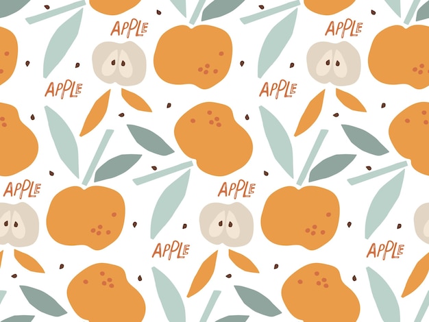 Appel Fruit met bladeren naadloze patroon hand getrokken doodle schets Platte vector herhaalde background