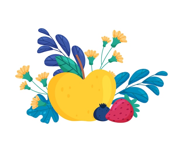 Vector appel met bloemen en bladeren achter vectorcompositie