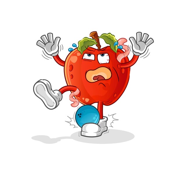 appel met worm hiten door bowling cartoon. cartoon mascotte vector