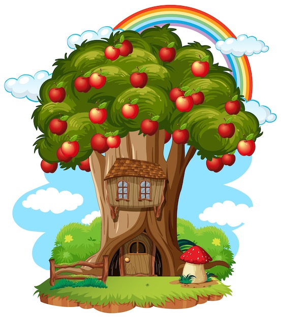 Appelboomhut in cartoonstijl