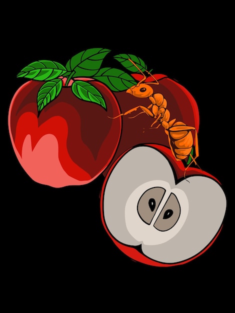 Appelfruitontwerp met mierenvector