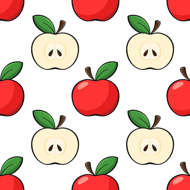 Appels vector naadloos patroon Rode appels en gesneden plakjes met zaden op witte achtergrond