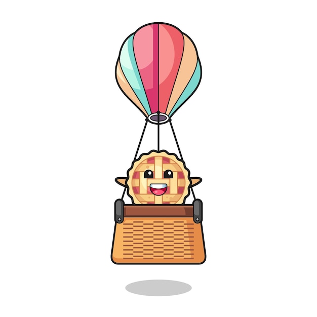 Appeltaartmascotte die op een schattig ontwerp van een heteluchtballon rijdt