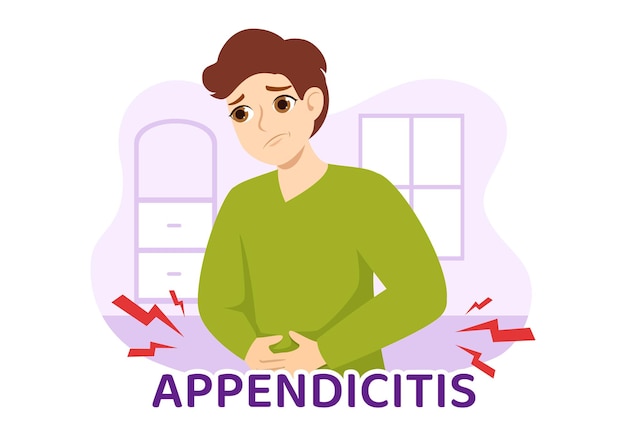 Appendicitis illustration with inflammation of the appendix and stomach treatment in healthcare