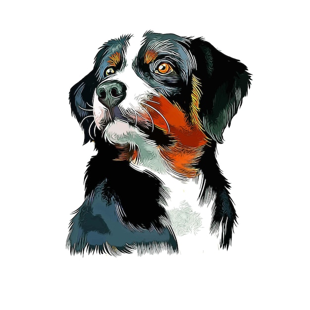 Illustrazione disegnata a mano di schizzo dell'acquerello del cane di appenzeller sennenhund