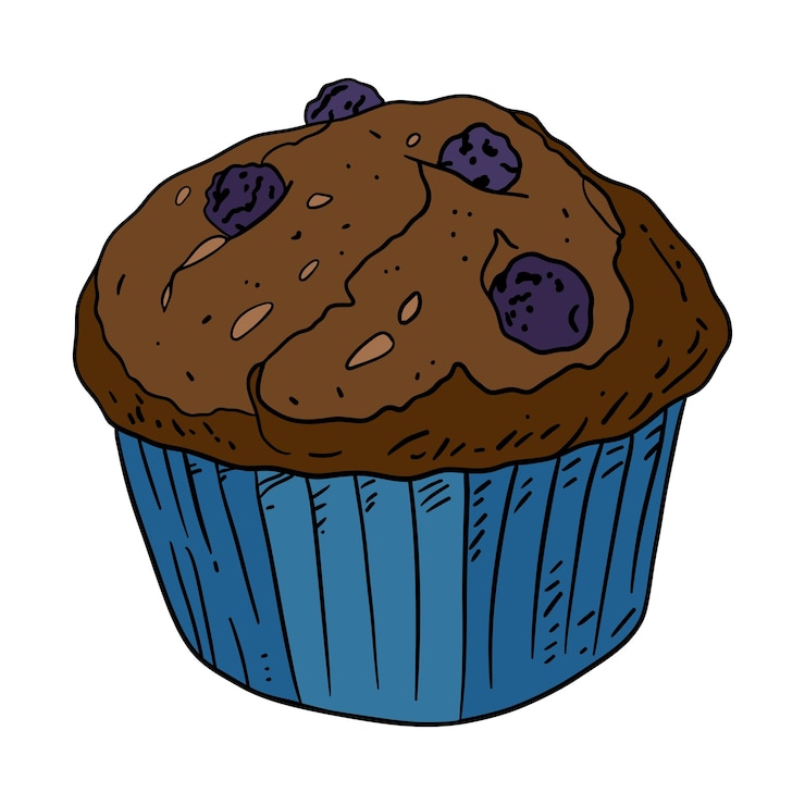 वेक्टर appetizing blueberry muffin sweet baked dessert confectionery with paper cup baked sweet treats