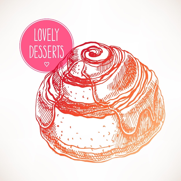 Vector appetizing bun with cinnamon. hand-drawn illustration