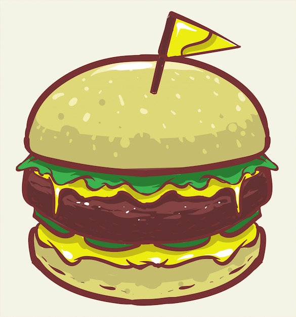평평한 디자인의 식욕을 돋우는 햄버거