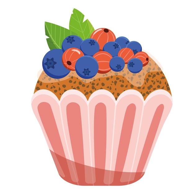 Appetizing cupcake with berries isolated on a white background vector illustration