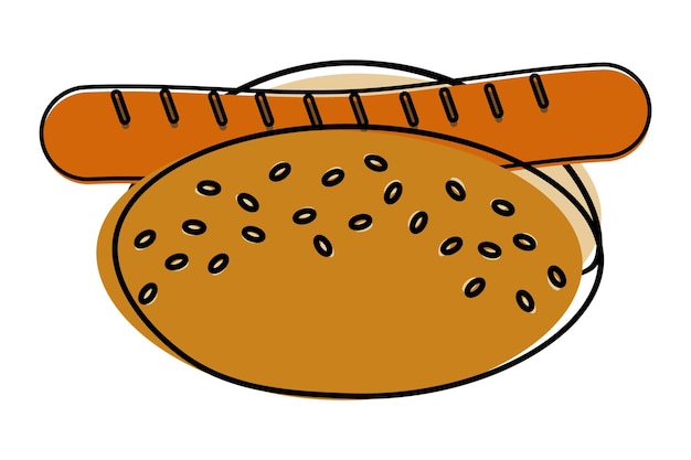 Аппетитный хот-дог Бун с кунжутом и жареной колбасой в модной расцветке День хот-дога