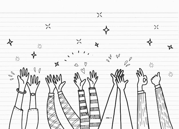 Applause hand draw, hands clapping ovation.  doodle style illustration