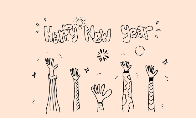 Applause hand draw on white background with happy new year textvector illustration