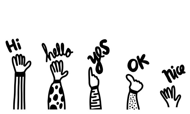 Applause hand draw on white background with hi hello yes ok nice textvector illustration